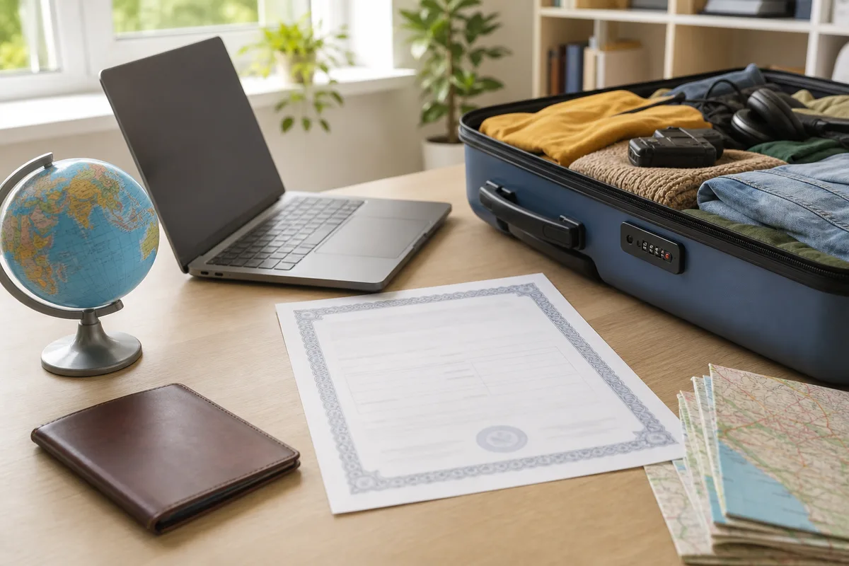 Document d’attestation d’assurance posé sur un bureau avec un ordinateur portable