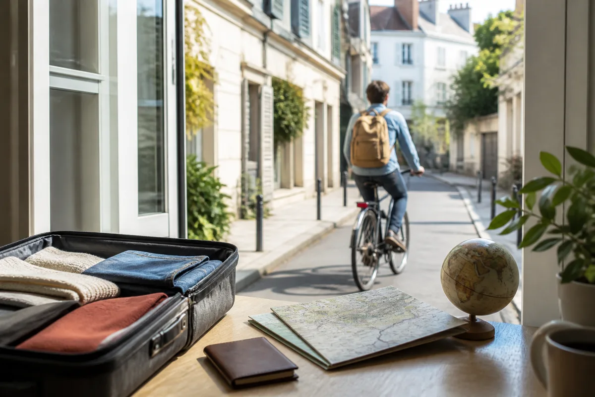 Étudiant à vélo dans une rue, exemple classique de situation engageant la responsabilité civile